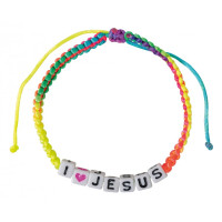 BRACELET EN TEXTILE ARC-EN-CIEL AVEC "I LOVE JESUS"