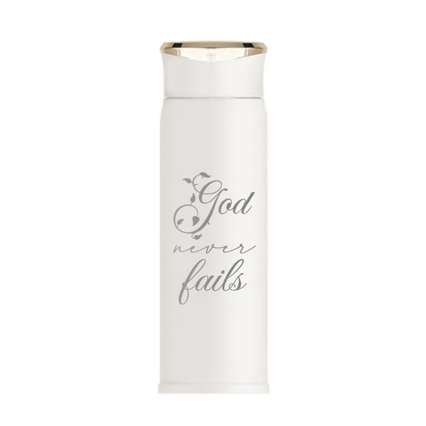 BOUTEILLE ISOTHERME "GOD NEVER FAILS" BLANCHE