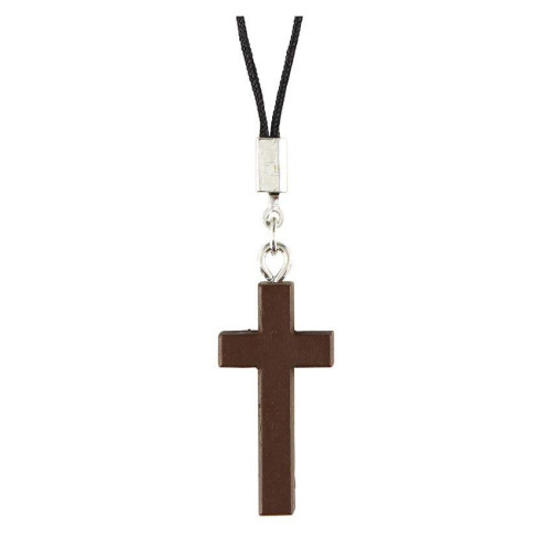 COLLIER CROIX EN BOIS DE PIN, CORDON EN NYLON