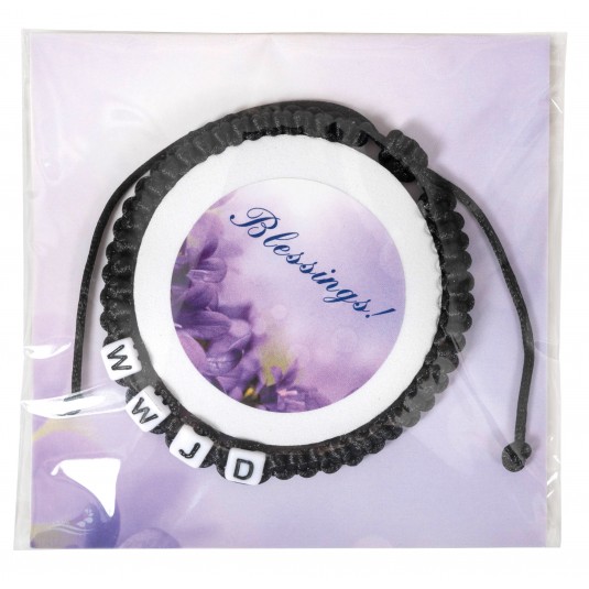 BRACELET EN TEXTILE NOIR AVEC LES LETTRES WWJD