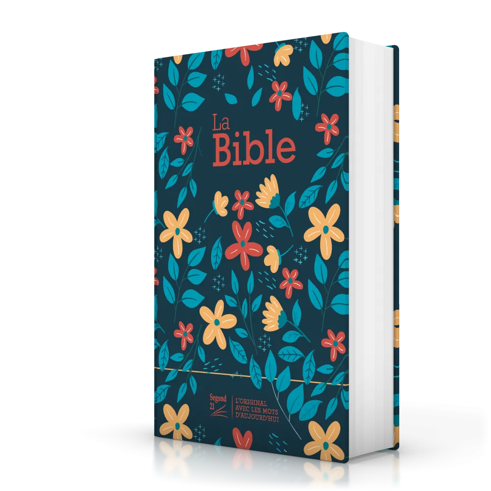 BIBLE SEGOND 21 COMPACTE "PREMIUM STYLE" RIGIDE TOILE MATELASSEE MOTIF FLEURI