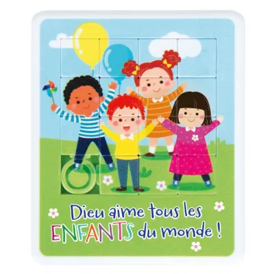 MINI-PUZZLE COULISSANT "JESUS AIME TOUS LES ENFANTS DU MONDE"