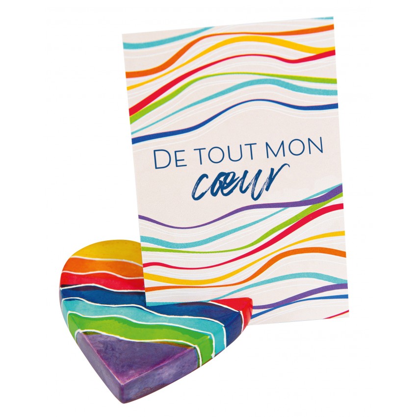 PORTE PHOTO MINI COEUR ARC EN CIEL EN STEATITE FAIT MAIN