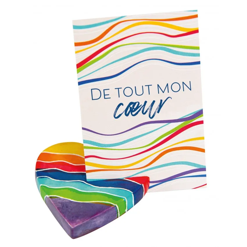 PORTE PHOTO MINI COEUR ARC EN CIEL EN STEATITE FAIT MAIN