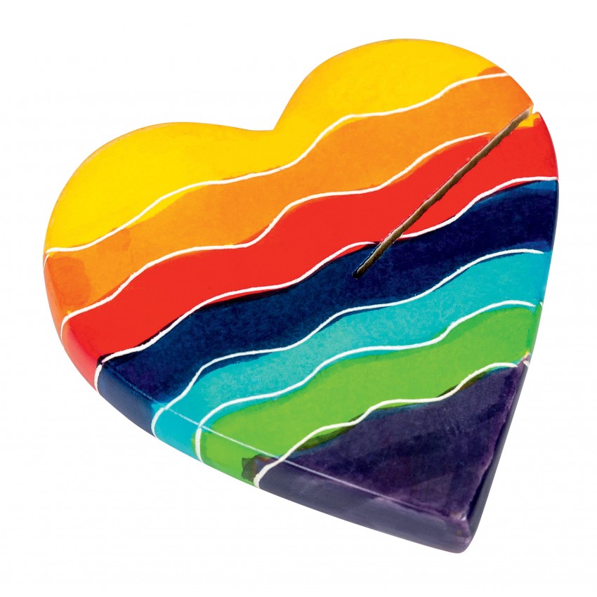 PORTE PHOTO MINI COEUR ARC EN CIEL EN STEATITE FAIT MAIN