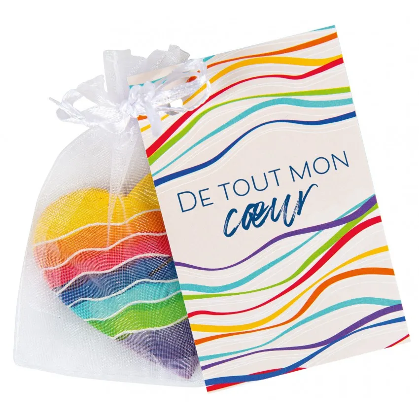 PORTE PHOTO MINI COEUR ARC EN CIEL EN STEATITE FAIT MAIN