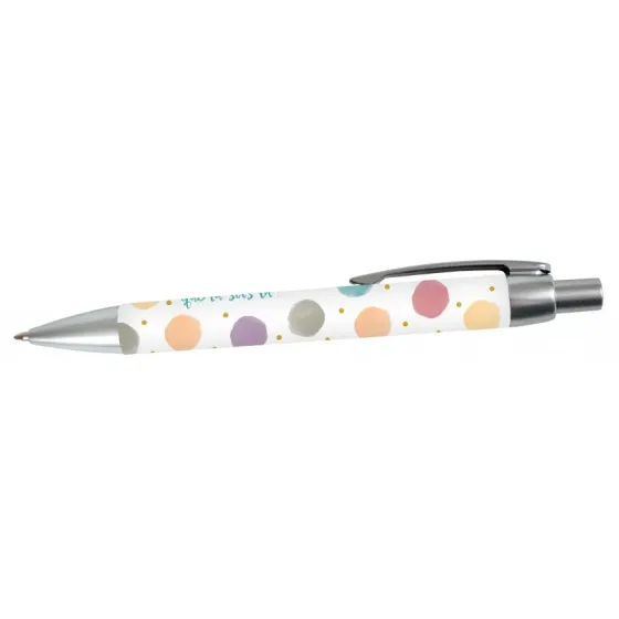 STYLO A BILLE MOTIF POIS "C'EST CHOUETTE QUE TU SOIS LA"