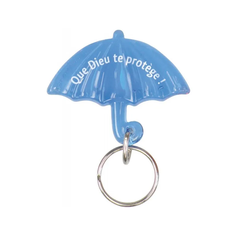 PORTE-CLES PARAPLUIE BLEU AVEC VERSET QUE DIEU TE PROTEGE