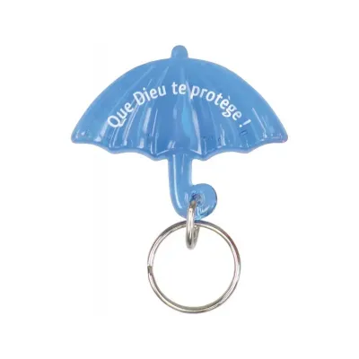 PORTE-CLES PARAPLUIE BLEU AVEC VERSET QUE DIEU TE PROTEGE