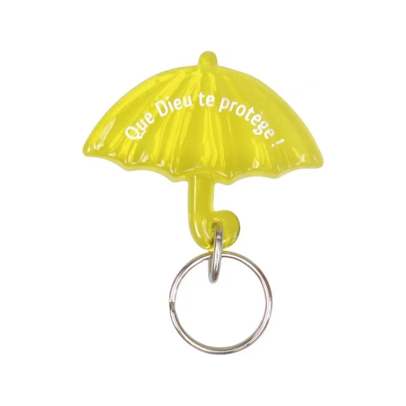 PORTE-CLES PARAPLUIE JAUNE AVEC VERSET QUE DIEU TE PROTEGE