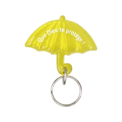 PORTE-CLES PARAPLUIE JAUNE AVEC VERSET QUE DIEU TE PROTEGE