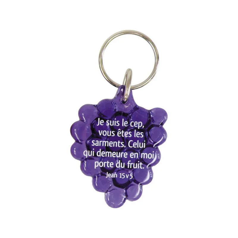 PORTE-CLES GRAPPE VIOLET AVEC VERSET JE SUIS LE CEP