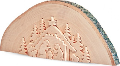 CRECHE DE NOEL EN RELIEF, TAILLE DANS UN RONDIN DE BOIS 24 CM