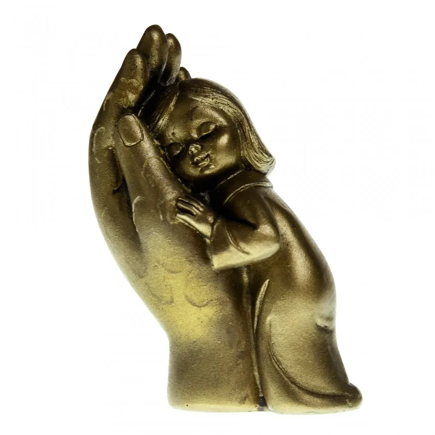 FIGURINE ENFANT DANS MAIN DORE 10CM