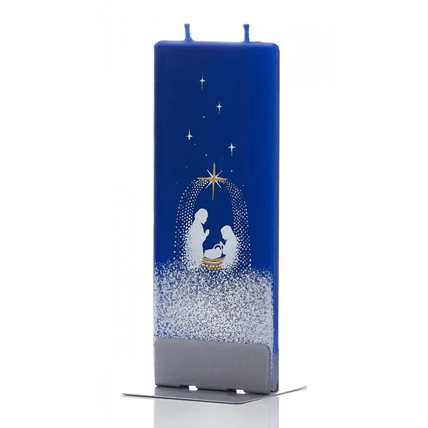 BOUGIE PLATE "CRECHE" SUR FOND BLEU