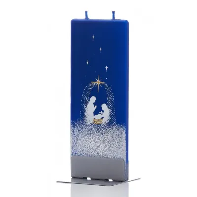 BOUGIE PLATE "CRECHE" SUR FOND BLEU