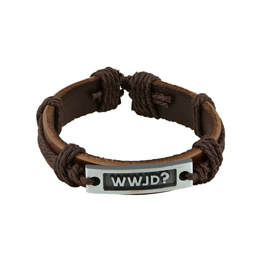 BRACELET EN CUIR BRUN PLAQUE METAL WWDJ?