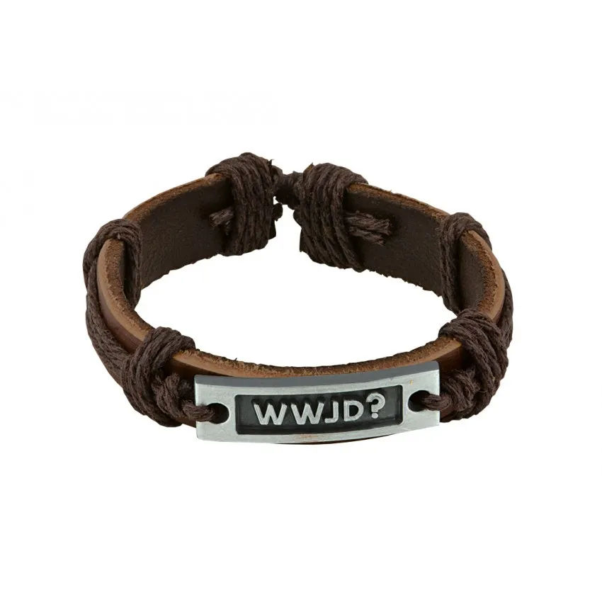 BRACELET EN CUIR BRUN PLAQUE METAL WWDJ?