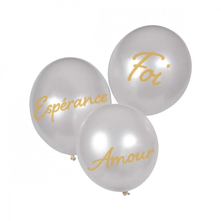 LOT DE 12 BALLONS BLANC/METALLIQUE - FOI AMOUR ESPERANCE