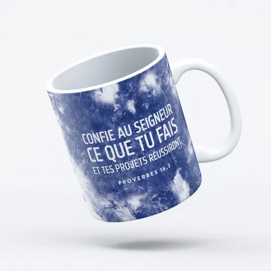 MUG MARBRE "CONFIE AU SEIGNEUR CE QUE TU FAIS ET TES PROJETS REUSSIRONT"