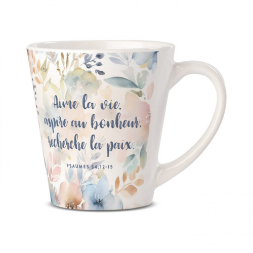 MUG AVEC MOTIFS FLORAUX PASTELS - AIME LA VIE