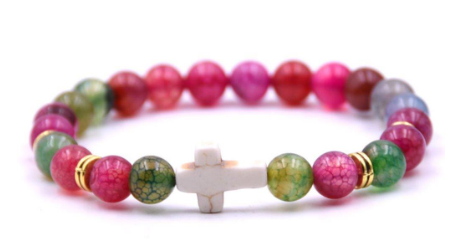 BRACELET ELASTIQUE 8 MM EN PIERRE VERITABLE - AGATE ET TOURMALINE