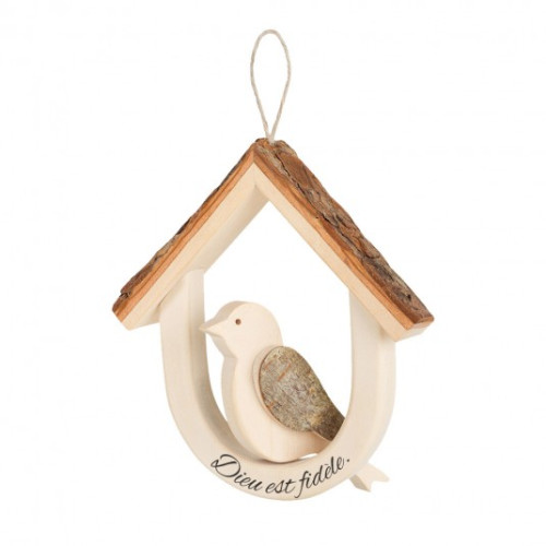 MAISONNETTE EN BOIS AVEC OISEAU "DIEU EST FIDELE"