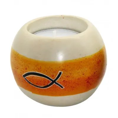 BOUGEOIR EN STEATITE -ICHTUS ORANGE