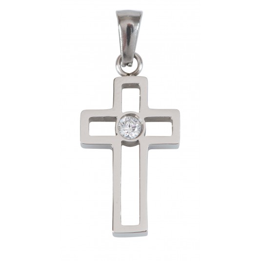 PENDENTIF CROIX EN ACIER INOXYDABLE ET ZIRCONIUM