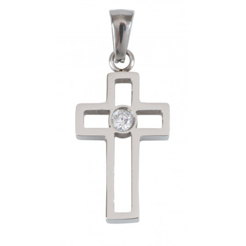 PENDENTIF CROIX EN ACIER INOXYDABLE ET ZIRCONIUM
