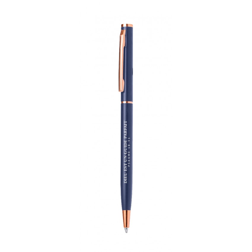 STYLO A BILLE BLEU EN ALUMINIUM "DIEU EST UN GUIDE PARFAIT"