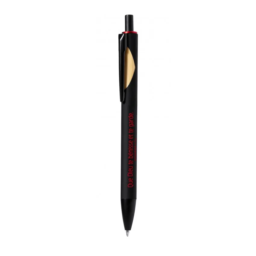 STYLO BAMBOU ET ALUMINIUM ROUGE "QUE DIEU TE BENISSE"