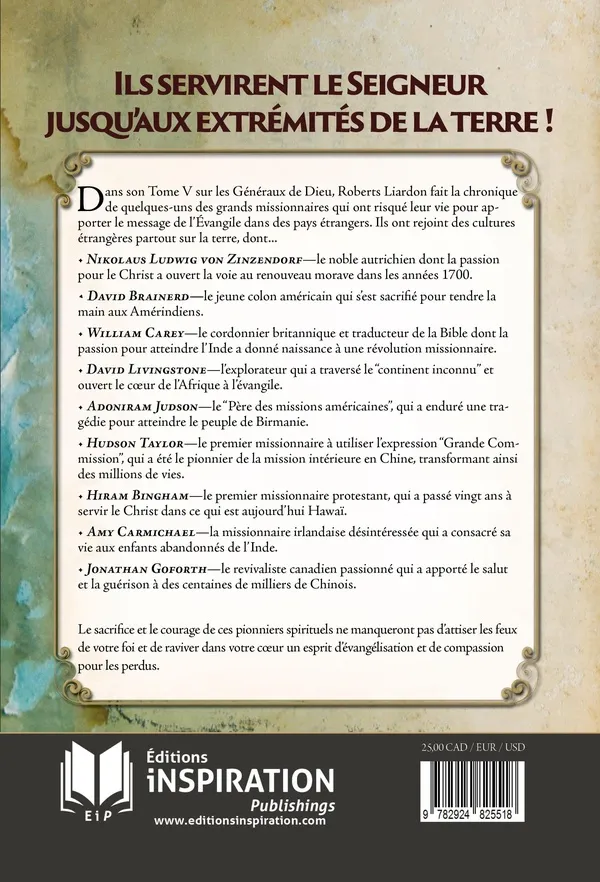 GENERAUX DE DIEU (LES) - LES MISSIONNAIRES - TOME 5 - LIVINGSTONE, GOFORTH, CAREY, CARMICHEL, JUDSON