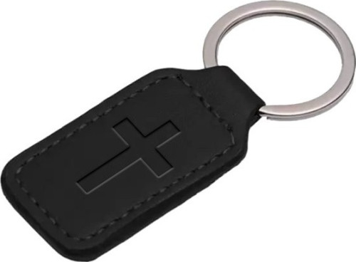 PORTE-CLES EN SIMILI CUIR CROIX NOIR