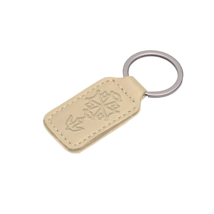 PORTE-CLES EN SIMILI-CUIR CROIX HUGUENOTE BEIGE