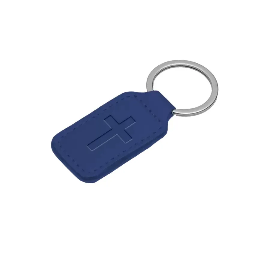 PORTE-CLES EN SIMILI CUIR CROIX BLEU ROYAL