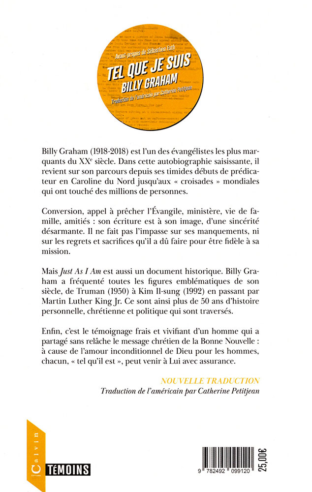 TEL QUE JE SUIS - L'AUTOBIOGRAPHIE DE BILLY GRAHAM