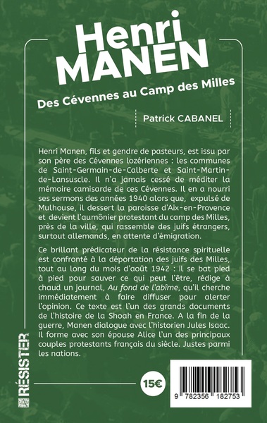 HENRI MANEN - DES CEVENNES AU CAMP DES MILLES