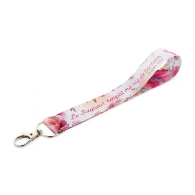 PORTE-CLES RUBAN "LE SEIGNEUR REMPLIT MA VIE DE BONHEUR"