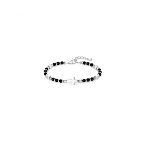 BRACELET DE PERLES CROIX NOIR