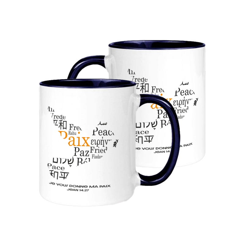 MUG BICOLORE BLANC/BLEU MARINE FEUILLAGE COLORE - PHIL. 4.19