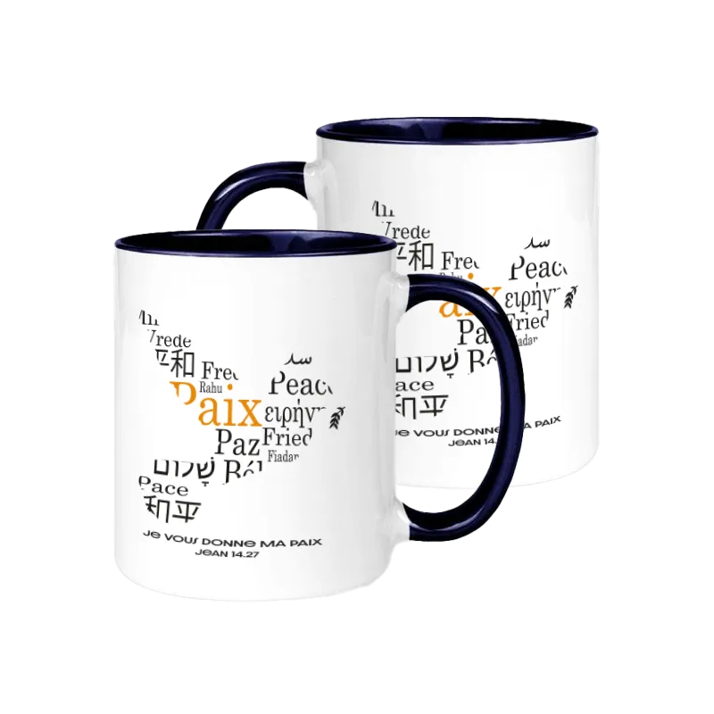 MUG BICOLORE BLANC/BLEU MARINE FEUILLAGE COLORE - PHIL. 4.19