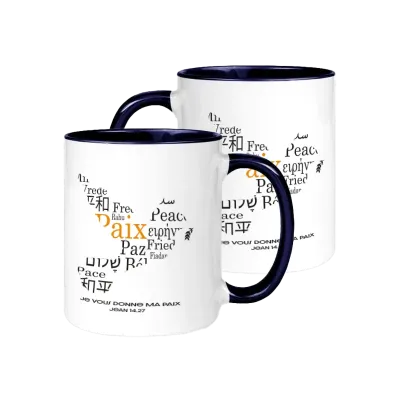 MUG BICOLORE BLANC/BLEU MARINE FEUILLAGE COLORE - PHIL. 4.19