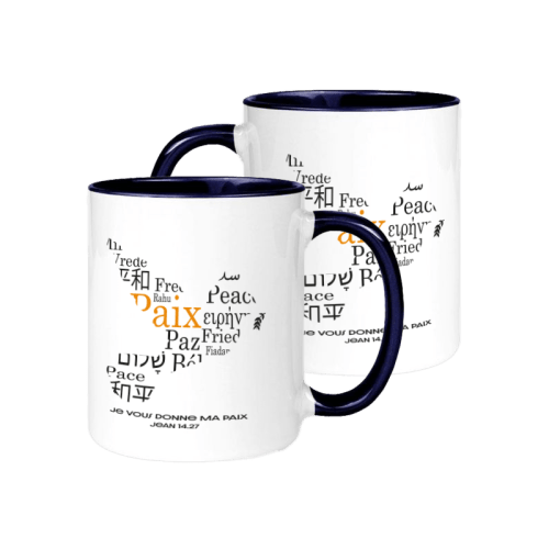 MUG BICOLORE BLANC/BLEU MARINE FEUILLAGE COLORE - PHIL. 4.19