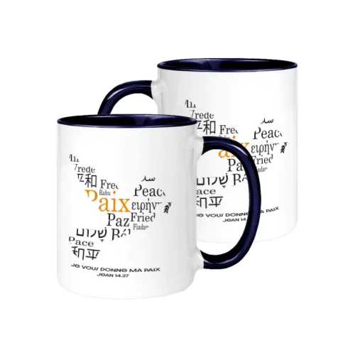 MUG BICOLORE BLANC/BLEU MARINE FEUILLAGE COLORE - PHIL. 4.19