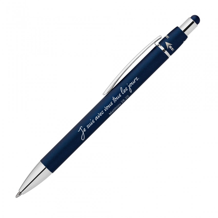 STYLO EN METAL ALUMINIUM AVEC FONCTION ROTATIVE ET STILET BLEU