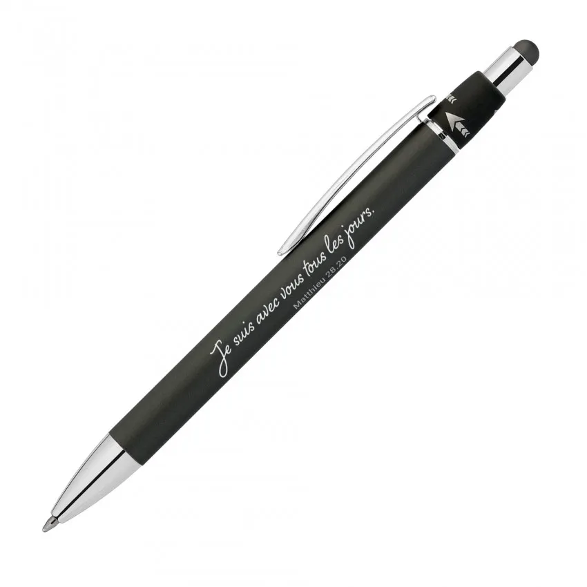 STYLO EN METAL ALUMINIUM AVEC FONCTION ROTATIVE ET STILET NOIR
