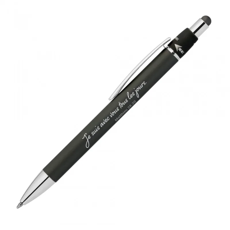 STYLO EN METAL ALUMINIUM AVEC FONCTION ROTATIVE ET STILET NOIR