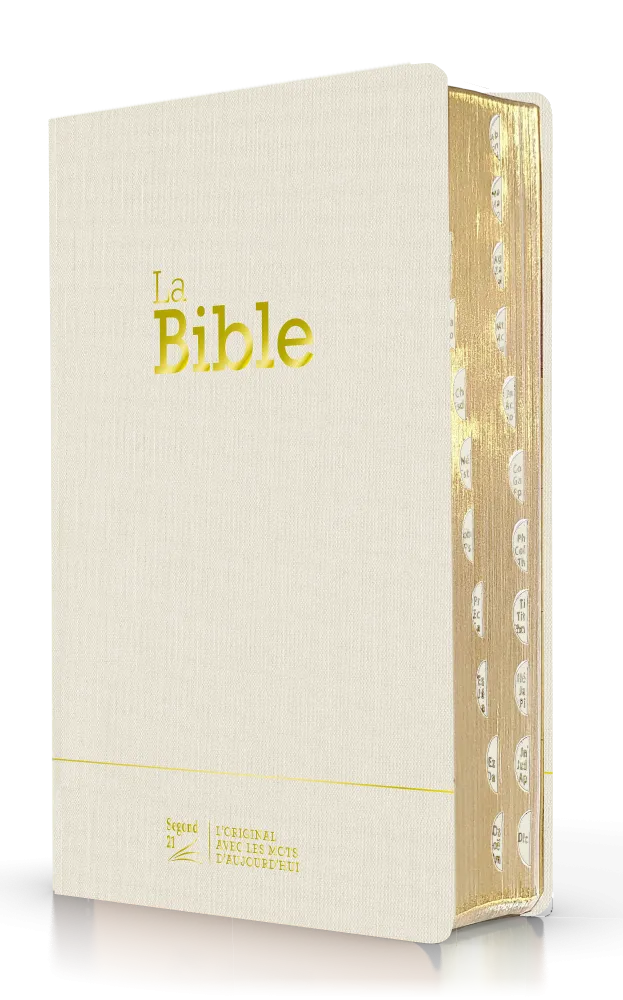 BIBLE SEGOND 21 COMPACTE "PREMIUM STYLE" SOUPLE TOILE BLANCHE AVEC ONGLETS TRNACHES DOREES