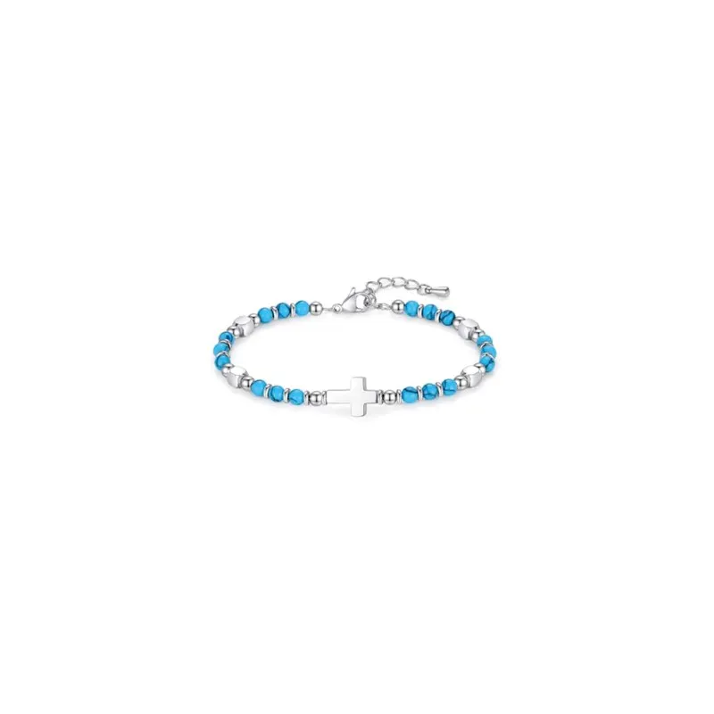 BRACELET DE PERLES CROIX TURQUOISE
